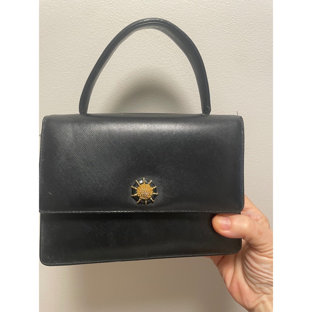 Vintage Top Handle Bag Bienen-Davis Black Leather Structured MCM